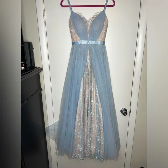 Sherri Hill | Dresses | Sherri Hill Blue Nude Lace Tulle Corset Pageant Prom  Gala Gown Dress Sz 0 | Poshmark